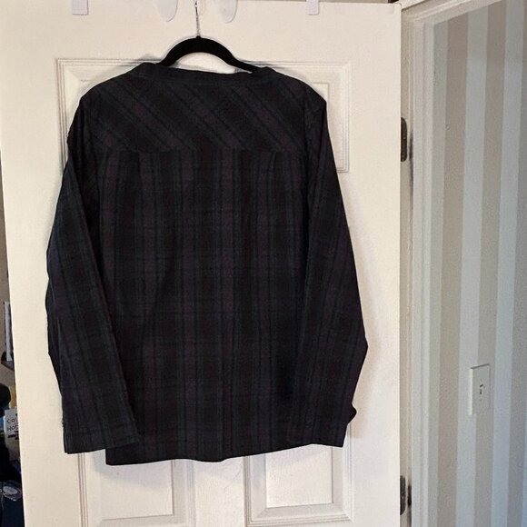 J Crew Funnel Neck Blouse with Festive Buttons in Blackwatch Plaid, Size 18 - Picture 2 of 7